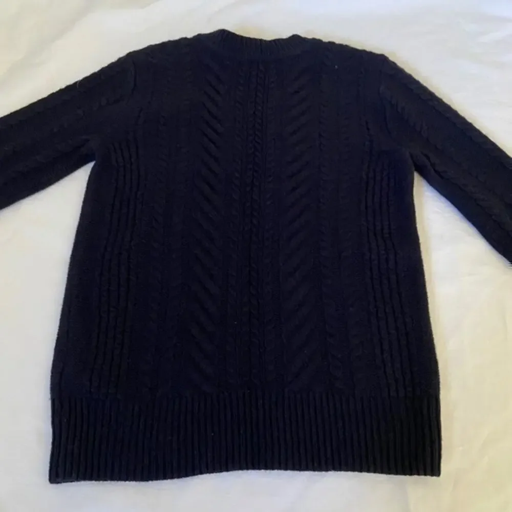 J Crew Wool Navy Blue Cable Knit Button Sweater xxs